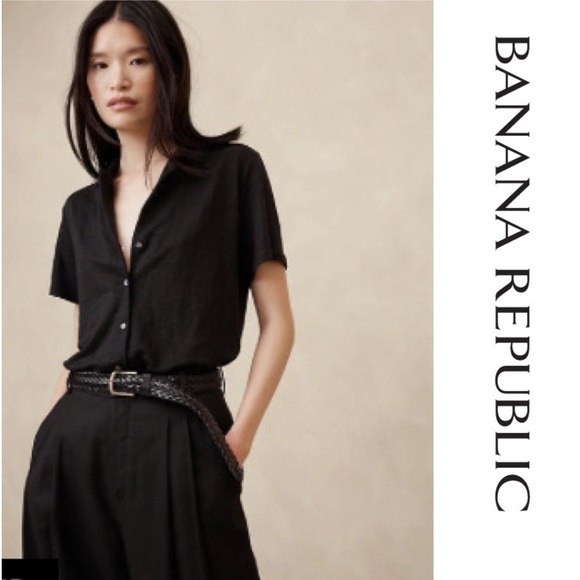 Banana Republic Tops - Banana Republic Black Linen Resort Shirt -Sz S
